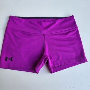 Under Armour Women's Heat Gear 3" Shorty Apparel Stretch Fitted Purple Sz S